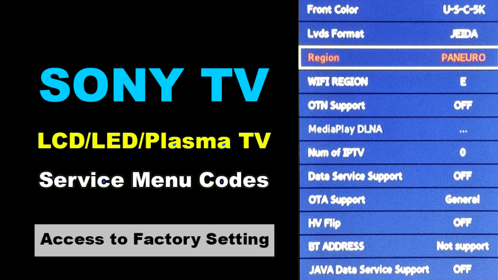 Sony TV Service Menu Codes