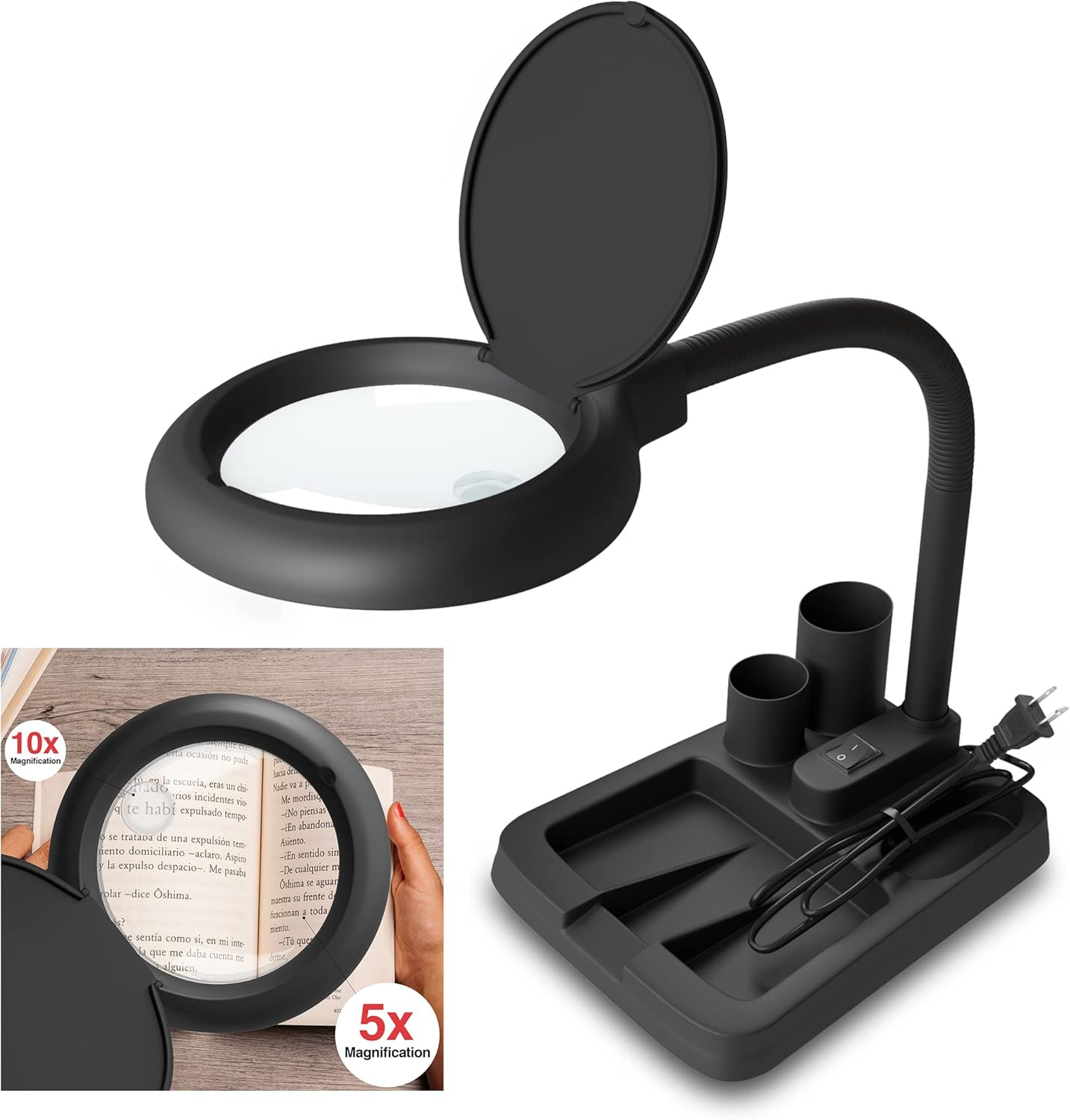 JollyCaper Magnifier with Light and Stand