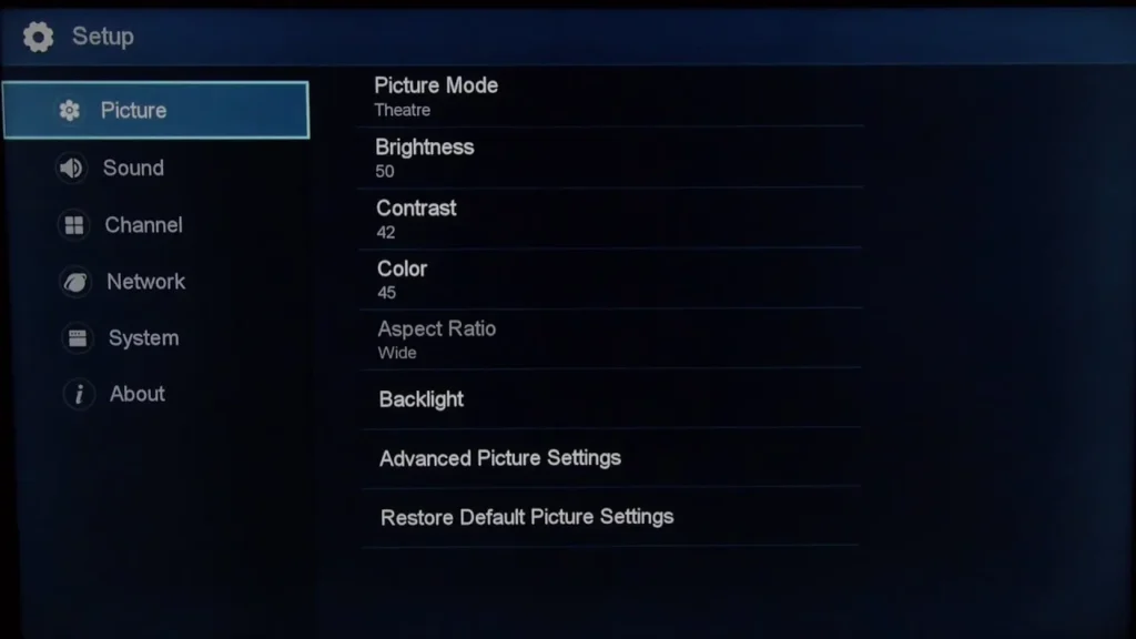 Hisense TV picture settings menu