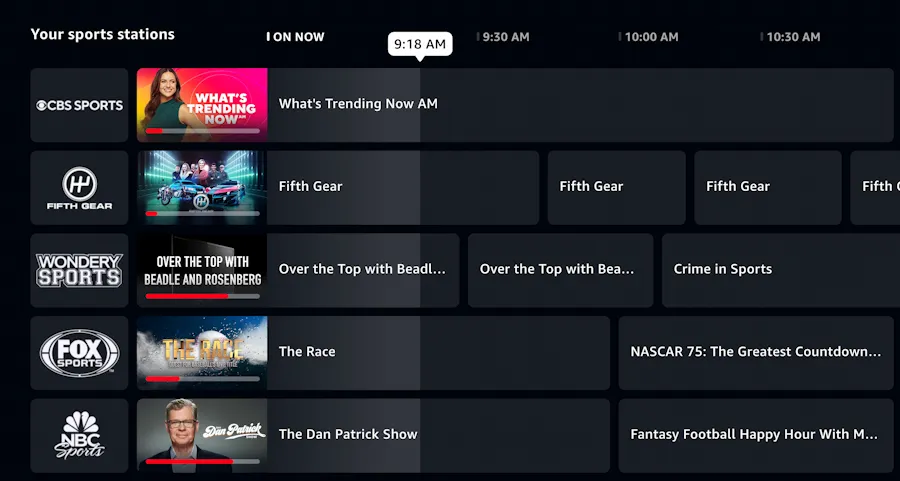 Prime Video app showing free live TV channels