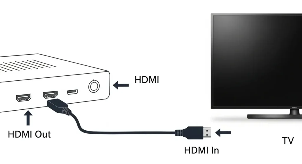 Diagram of HDMI cable linking cable box to TV.