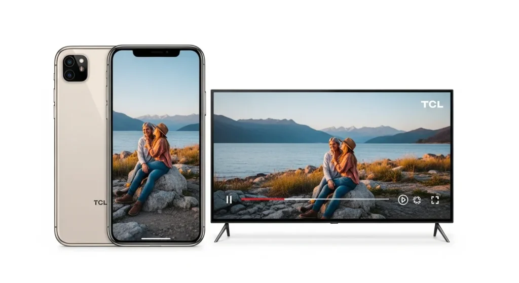 iPhone and TCL TV showing identical screens.